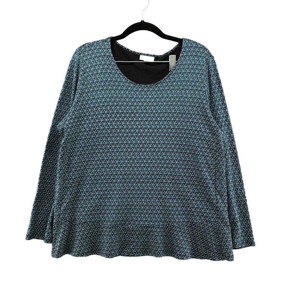 J. Jill Long‎ Sleeve Top Womens Modal Blend Floral Blue Size Large L Crewneck